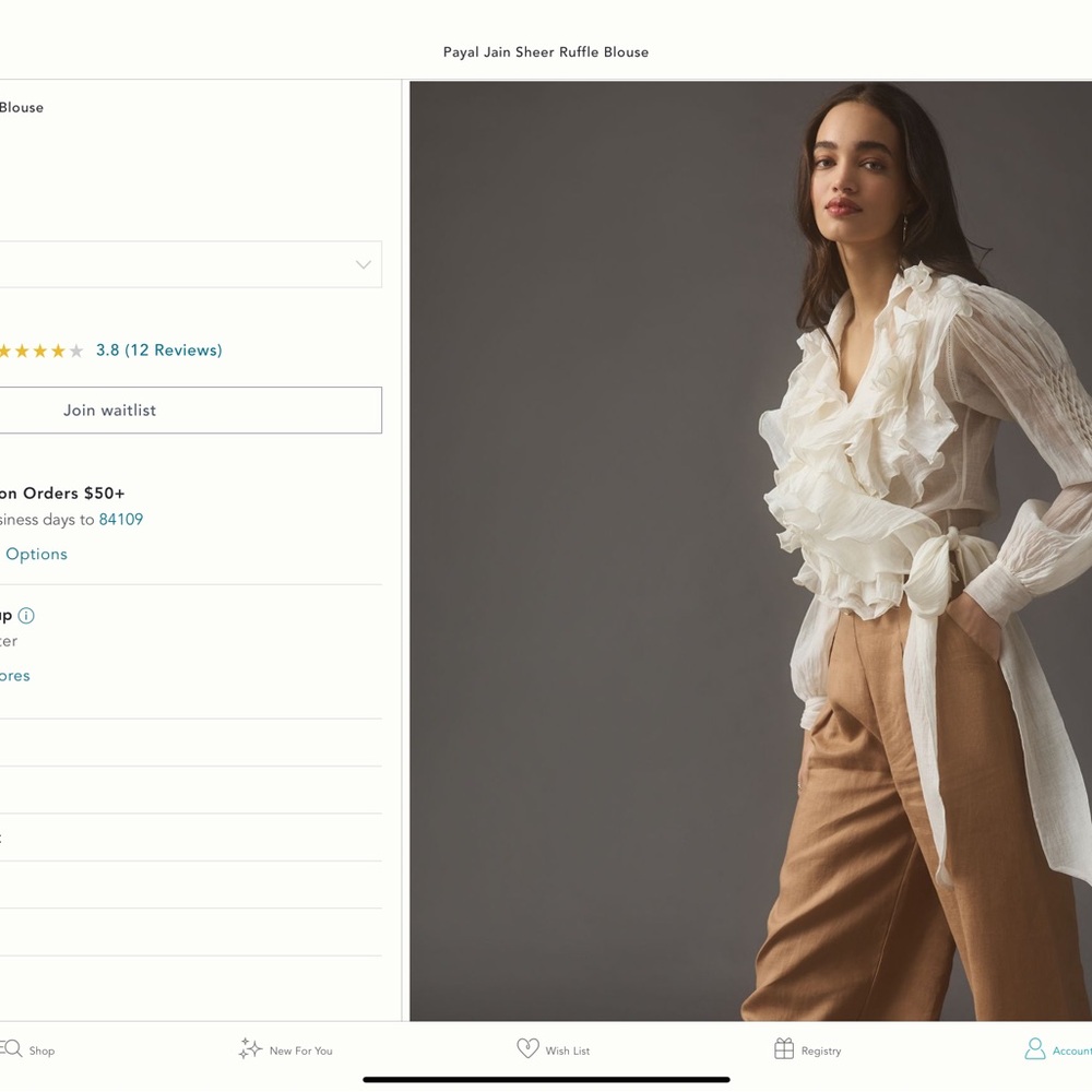 Anthropologie White Ruffle Blouse
